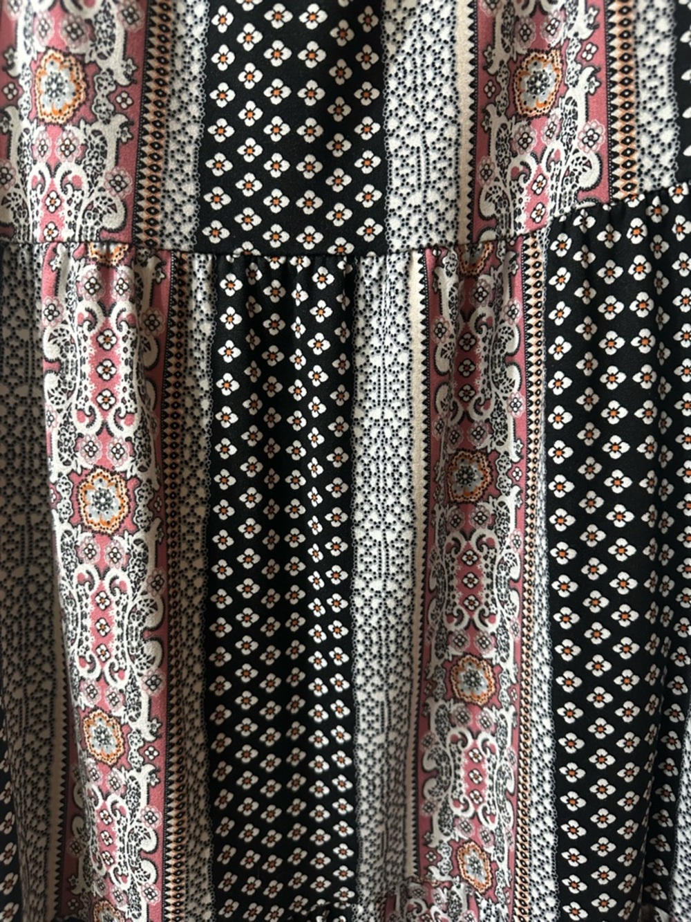 Easel Brand Tiered Maxi Skirt with Black and Pink Boho Design - Picture 2 of 2